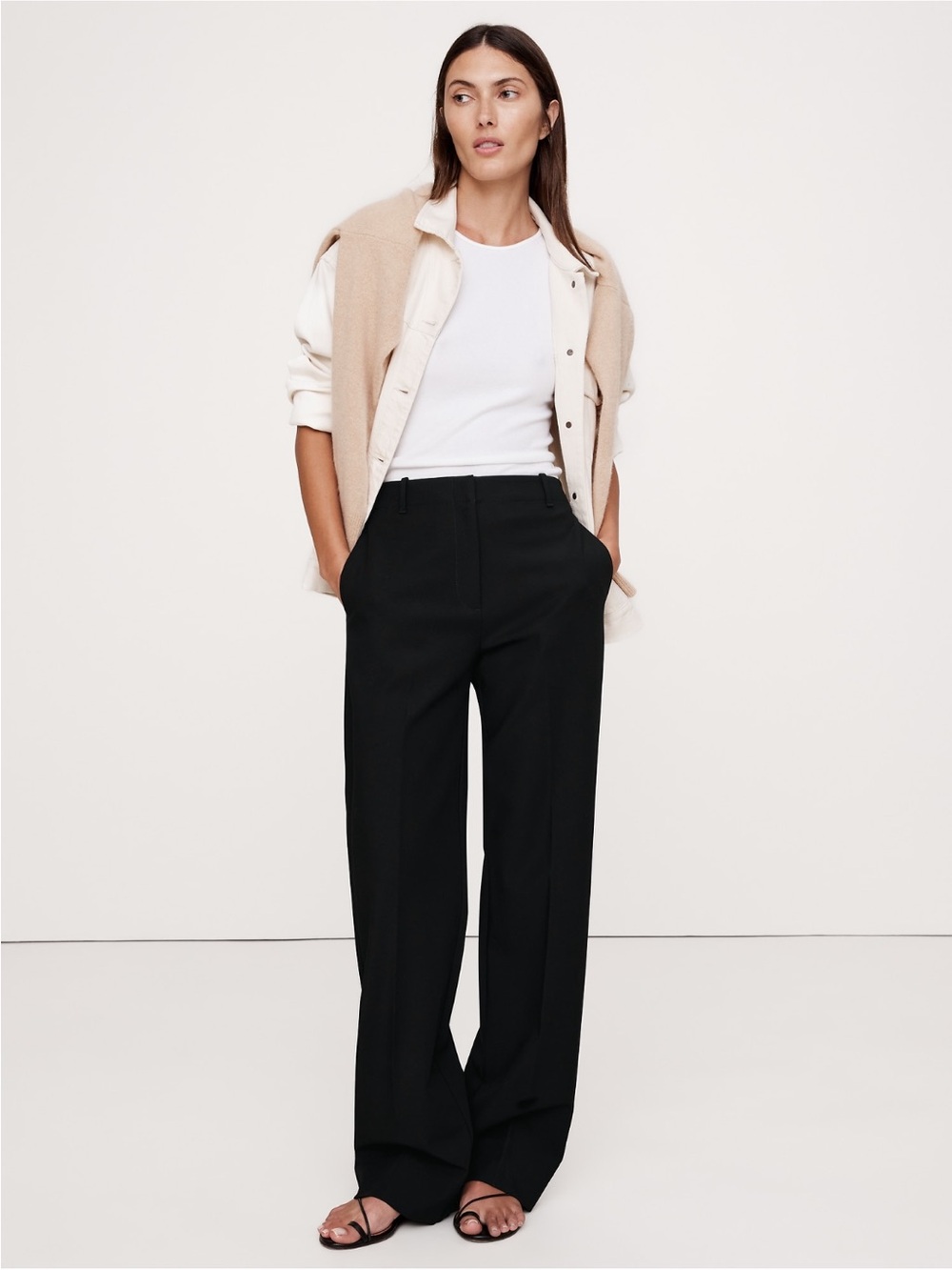 Banana Republic High-Rise Modern Straight City Stretch Pant - black, size 2